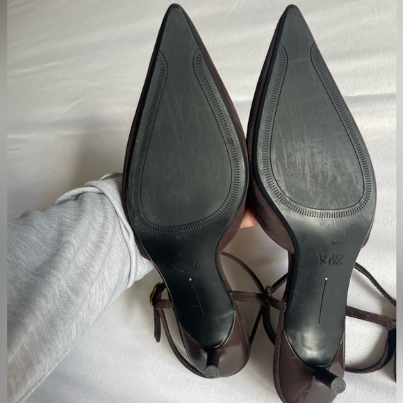 Like New Zara Deep Brown Suede Pointed Toe Mary Jane Kitten Heel EU 36 | US 6 - Picture 15 of 16